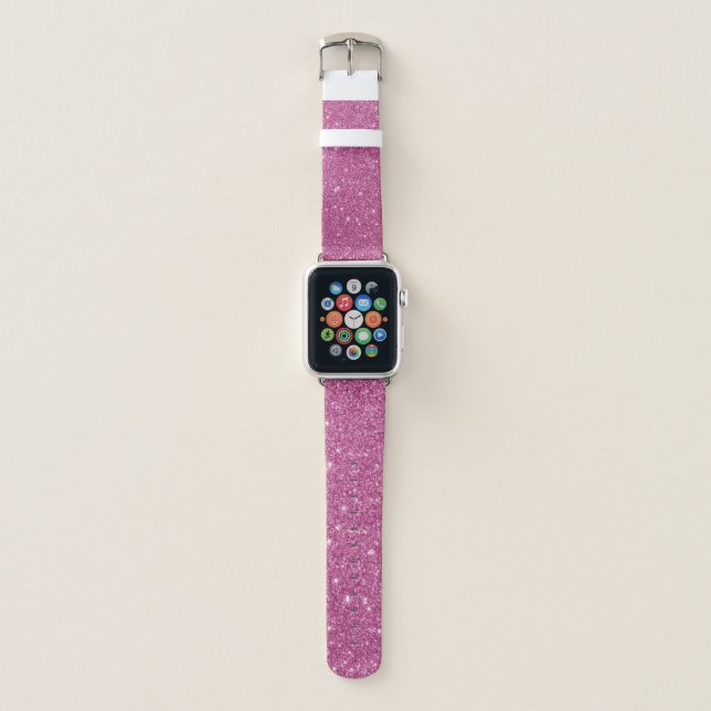 Girly Hot Pink Glitter Glam Sparkle Apple Watch Band (Front)