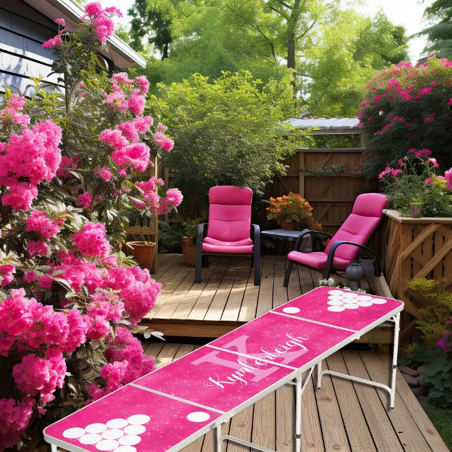 Girly Hot Pink Glitter Glam Sparkle Monogram Name Beer Pong Table (Creator Uploaded)