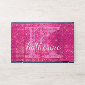 Girly Hot Pink Glitter Glam Sparkle Monogram Name HP Laptop Skin