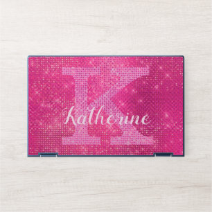 Girly Hot Pink Glitter Glam Sparkle Monogram Name HP Laptop Skin