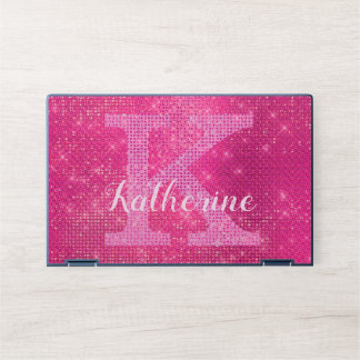 Girly Hot Pink Glitter Glam Sparkle Monogram Name HP Laptop Skin
