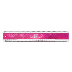 Girly Hot Pink Glitter Glam Sparkle Monogram Name Ruler