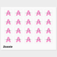 Monogram White on Light Pink Square Sticker, Zazzle in 2023