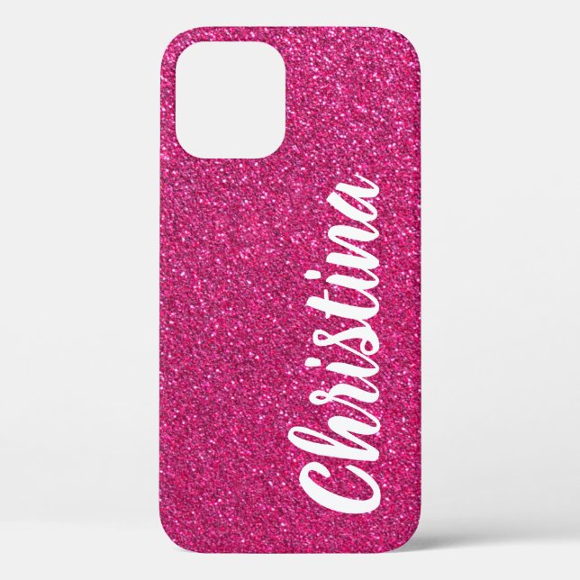 Girly Hot Pink Glitter Name Personalized Case-Mate iPhone Case (Back)