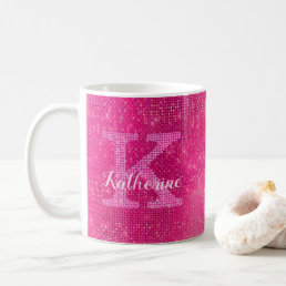 Girly Hot Pink Glitter Sparkle Glam Monogram Name Coffee Mug