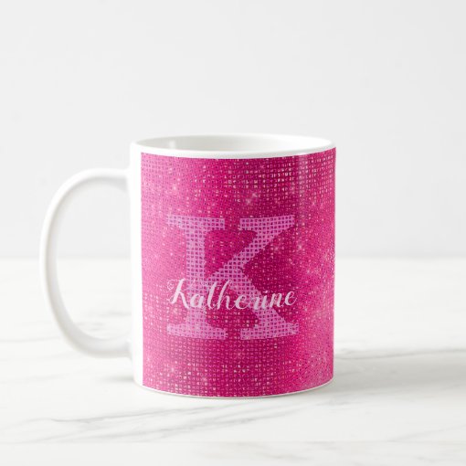 Girly Hot Pink Glitter Sparkle Glam Monogram Name Coffee Mug Zazzle