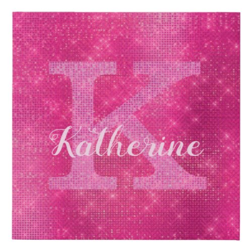 Girly Hot Pink Glitter Sparkle Glam Monogram Name Faux Canvas Print