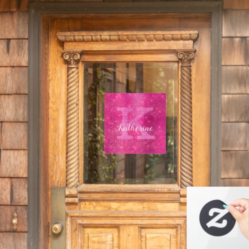 Girly Hot Pink Glitter Sparkle Monogram Name Dorm Window Cling