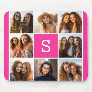 Girly Hot Pink Instagram Photo Collage Monogram Mouse Pad