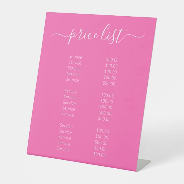 Girly Hot Pink Makeup Artist Business Price List Pedestal Sign (Front)
