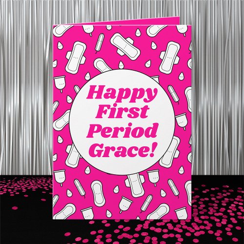 Girly Hot Pink Menstrual Pad First Period Card