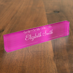 Girly Hot Pink Metallic Desk Name Plate