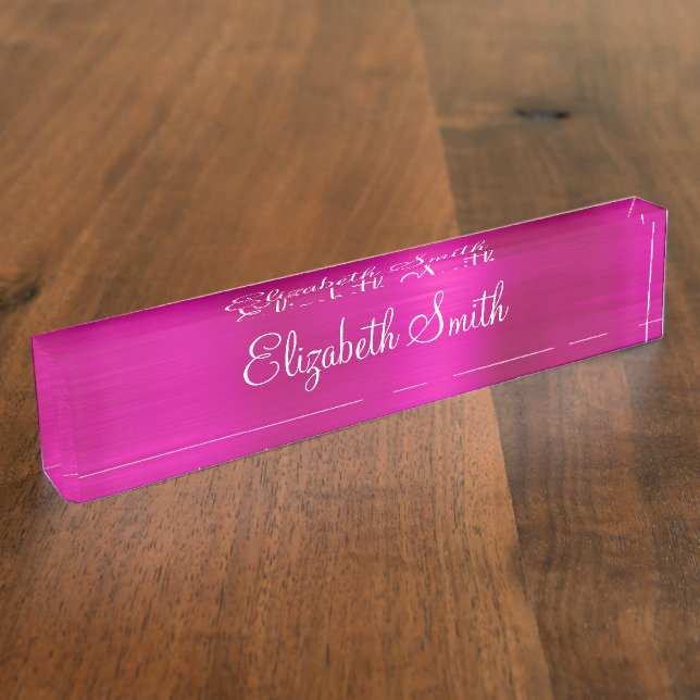 Girly Hot Pink Metallic Desk Name Plate (Side)