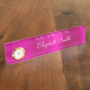 Girly Hot Pink Metallic Desk Name Plate