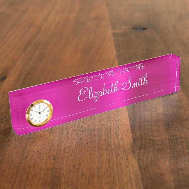 Girly Hot Pink Metallic Desk Name Plate (Side)