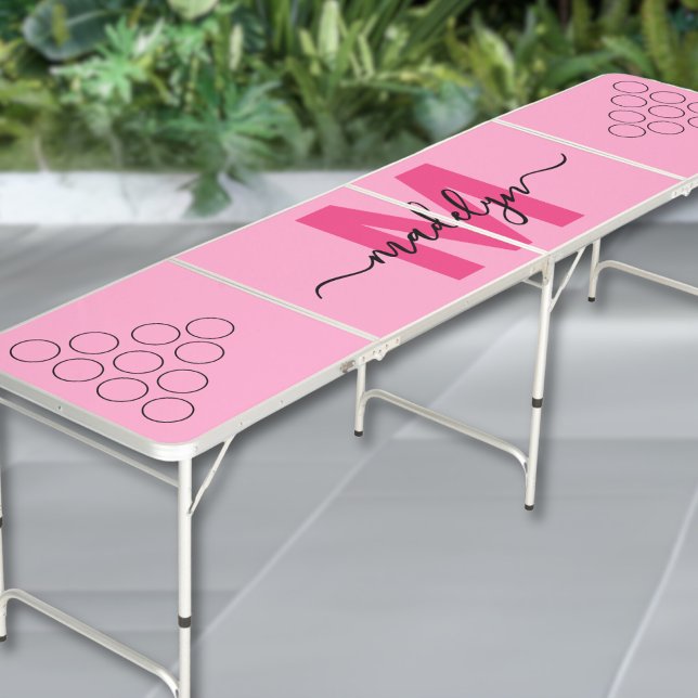 Girly Hot Pink Monogram Name Beer Pong Table (Girly Hot Pink Monogram Name Beer Pong Table)