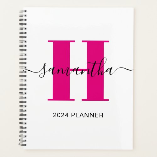 Girly Hot Pink Monogram Planner