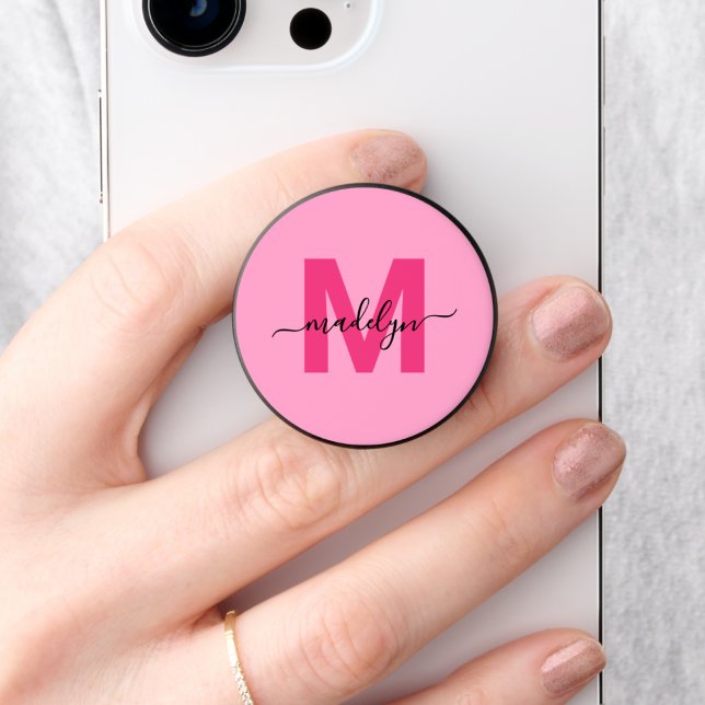 Girly Hot Pink Monogram PopSocket (Girly Hot Pink Monogram PopSocket)