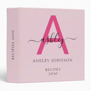 Girly Hot Pink Monogram Recipe Book 3 Ring Binder