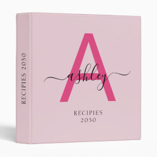 Girly Hot Pink Monogram Recipe Book 3 Ring Binder