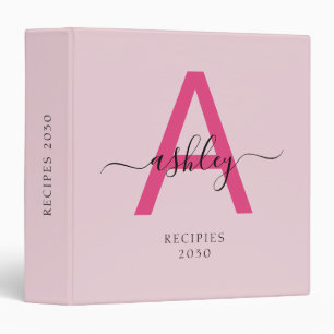 Girly Hot Pink Monogram Recipe Book 3 Ring Binder