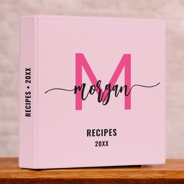 Girly Hot Pink Monogram Recipe Book 3 Ring Binder (Creator Uploaded)