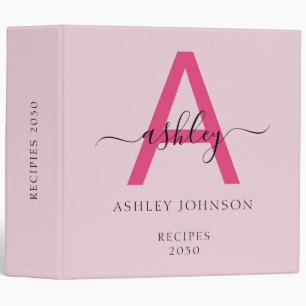 Girly Hot Pink Monogram Recipe Book 3 Ring Binder