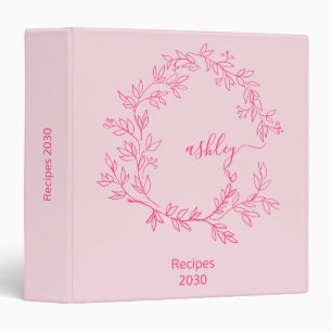 Girly Hot Pink Monogram Recipe Book 3 Ring Binder