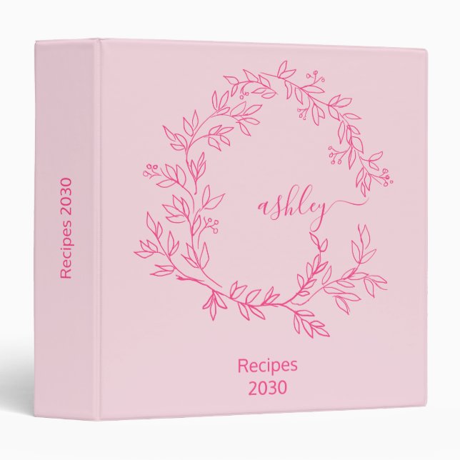 Girly Hot Pink Monogram Recipe Book 3 Ring Binder (Front/Spine)