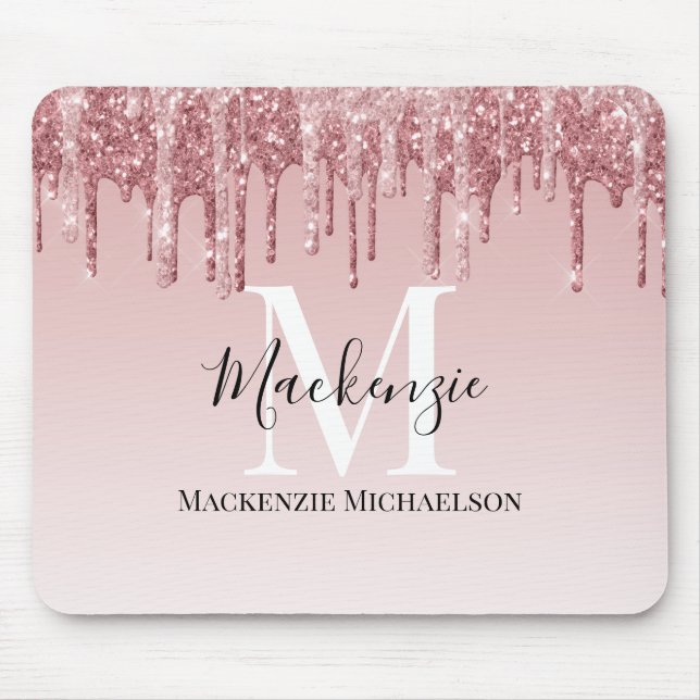 Girly Hot Pink Ombre Glitter Monogram Name   Mouse Pad (Front)