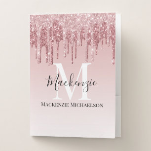 Girly Hot Pink Ombre Glitter Monogram Name  Pocket Folder