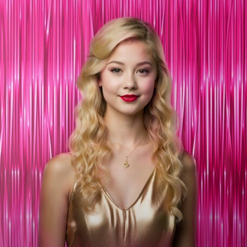 Girly Hot Pink Selfie Faux Tinsel Backdrop