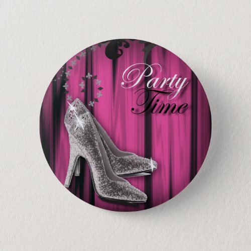 girly Hot Pink silver stilettos birthday party Button