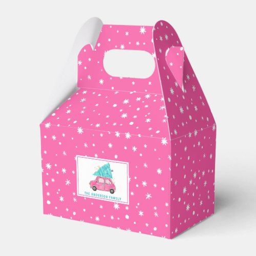 Girly Hot Pink Snowflakes Vintage Car Christmas Favor Boxes
