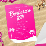 Girly Hot Pink Summer Beach Sweet 16 Invitation<br><div class="desc">Another bold birthday party invitation by JessicaAmber - ask about custom orders! This classy card features a hot pink and white color scheme. It is paired with cute script lettering, laying out the birthday person's name, and details of the party, including the location, date and time. The beach palm trees...</div>