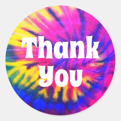 Girly Hot Pink Tie_Dyed Thank You Classic Round Sticker