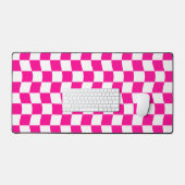 Girly Hot Pink White Wavy Checkerboard Pattern Desk Mat (Keyboard & Mouse)