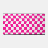Girly Hot Pink White Wavy Checkerboard Pattern Desk Mat (Front)