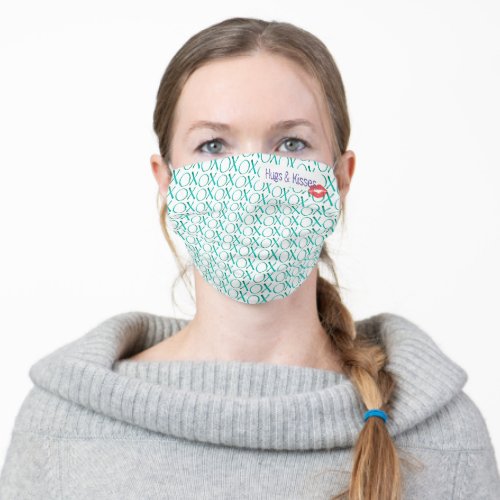 Girly Hugs and kisses XOXO green Pattern Adult Cloth Face Mask