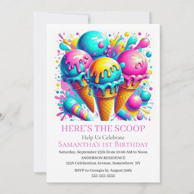 Girly Ice cream birthday party Invitation (Front)
