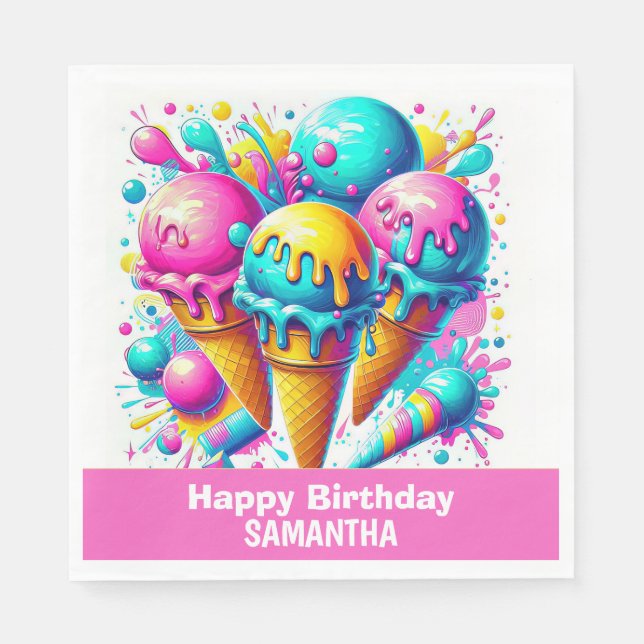 gIRLY ice cream birthday party  Napkins (Front)