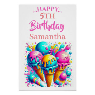 Girly ice cream cute birthday poster
