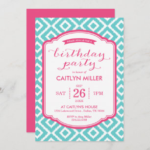 Girly Ikat Diamonds Birthday Party Invitation