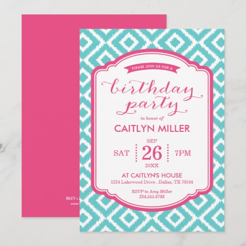Girly Ikat Diamonds Birthday Party Invitation