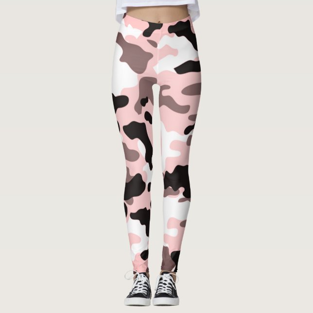 Girly in Fashion Pink Black & White Army Leggings (Front)