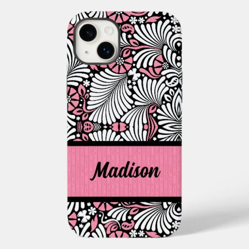 Girly in Pink and White and Black Retro Fern Name Case_Mate iPhone 14 Plus Case