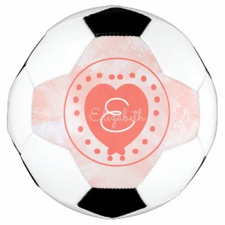 Girly Initial Monogram Coral Watercolor Heart