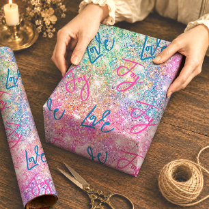 Girly Iridescent Rainbow Glitter Unicorn Birthday Wrapping Paper