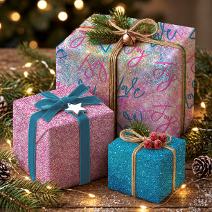 Girly Iridescent Rainbow Glitter Unicorn Wrapping Paper Sheets