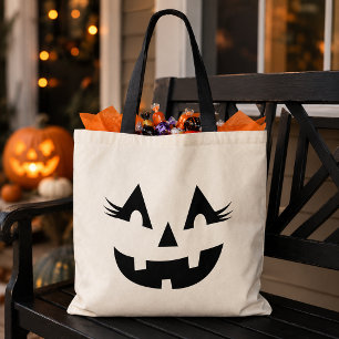 Girly Jack O Lantern Face Halloween Treat Tote Bag